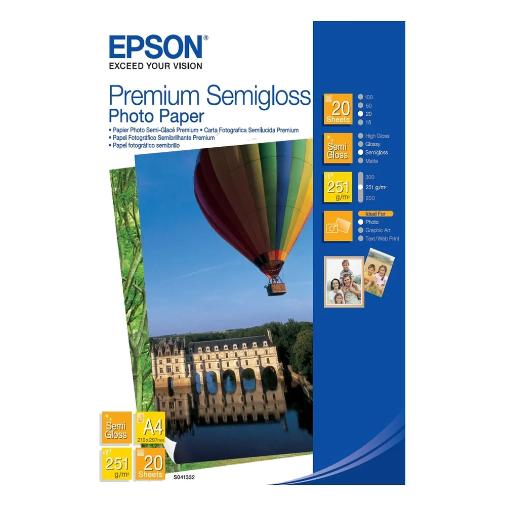 Epson C13S041332 — полуглянцевая фотобумага A4, 20 листов