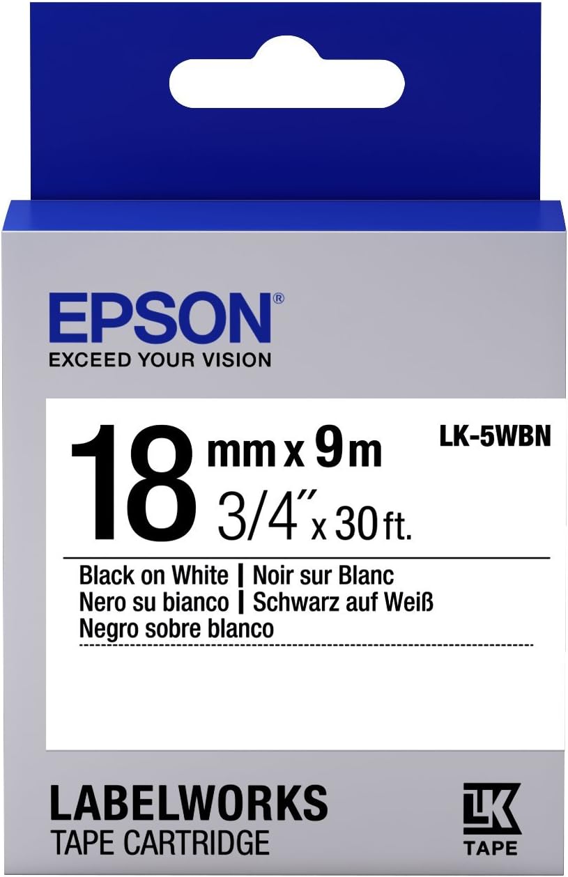 Epson C53S659005 — лента LK5WBN для ленточного принтера, 18 мм × 9 м